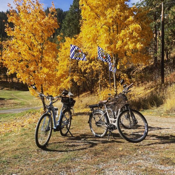 two e-bikes in leavenworth fall season